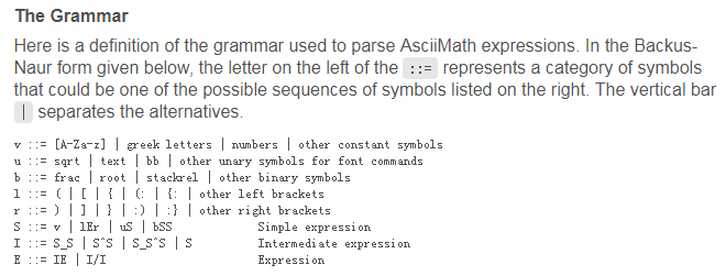 AsciiMath BNF